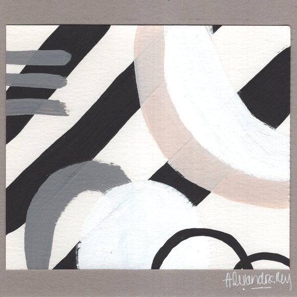 Set Of Three Geometric Abstracts Black/White/Neutral - Picture 4 of 5